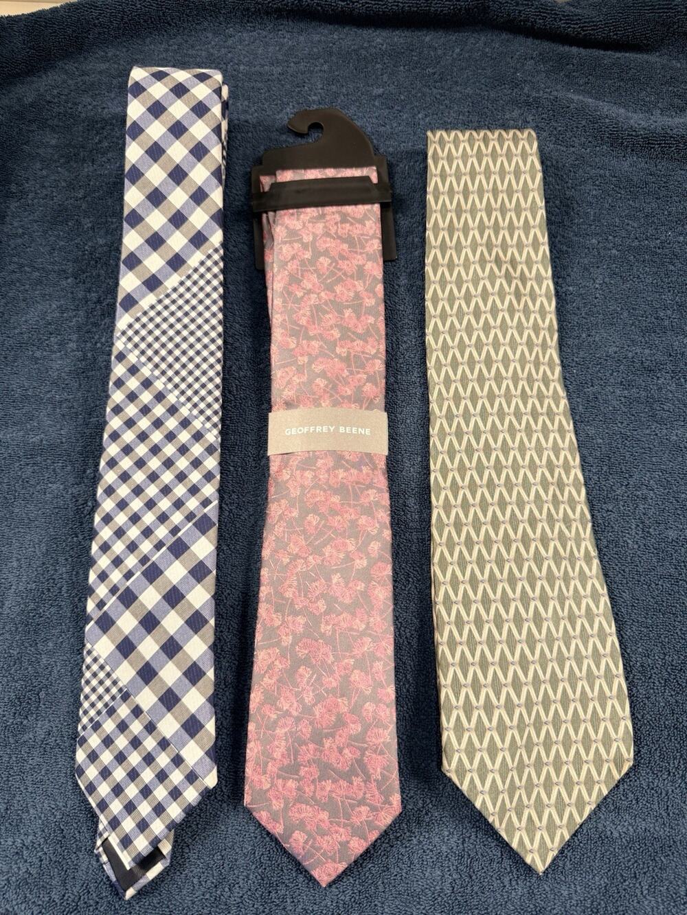 Mens Designer Tie Lot Banana Republic Geoffrey Beene Floral Geometric Neckties